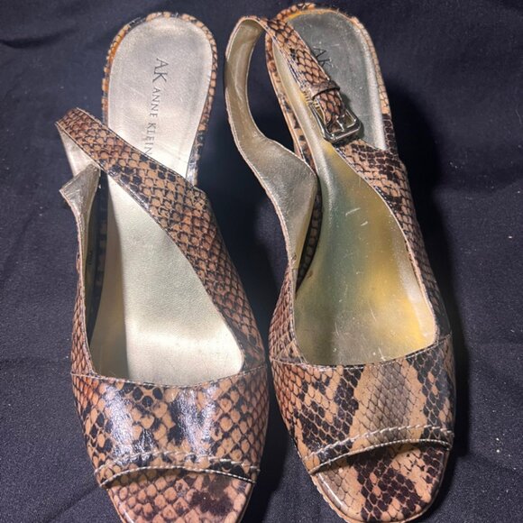 ANNE KLEIN 4"‎ Gold Scale Print Slingback Shoes  Size 10 M - Picture 4 of 10